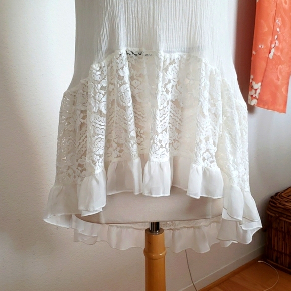 Orange Creek White Boho Lace High Low Tank Top Size L - Picture 3 of 10